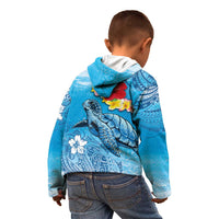 Hawaii Sea Turtle and Tropical Flowers Kid Hoodie Polynesian Tattoo Undersea Vibe LT03 - Polynesian Pride