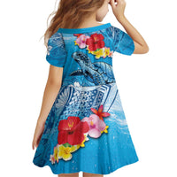 Hawaii Sea Turtle and Tropical Flowers Kid Short Sleeve Dress Polynesian Tattoo Undersea Vibe LT03 - Polynesian Pride