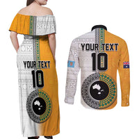 Custom Fiji and Australia Rugby Couples Matching Off Shoulder Maxi Dress and Long Sleeve Button Shirt Aboriginal and Fijian Masi Pattern LT03 - Polynesian Pride