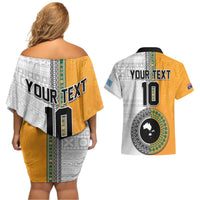 Custom Fiji and Australia Rugby Couples Matching Off Shoulder Short Dress and Hawaiian Shirt Aboriginal and Fijian Masi Pattern LT03 - Polynesian Pride