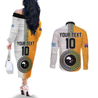Custom Fiji and Australia Rugby Couples Matching Off The Shoulder Long Sleeve Dress and Long Sleeve Button Shirt Aboriginal and Fijian Masi Pattern LT03 - Polynesian Pride