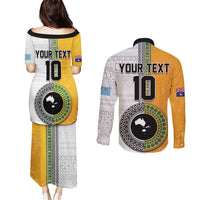 Custom Fiji and Australia Rugby Couples Matching Puletasi and Long Sleeve Button Shirt Aboriginal and Fijian Masi Pattern LT03 - Polynesian Pride