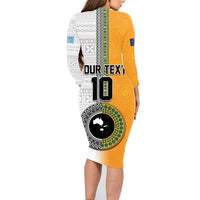 Custom Fiji and Australia Rugby Family Matching Long Sleeve Bodycon Dress and Hawaiian Shirt Aboriginal and Fijian Masi Pattern LT03 - Polynesian Pride