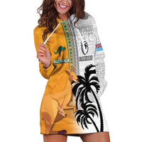 Custom Fiji and Australia Rugby Hoodie Dress Aboriginal and Fijian Masi Pattern LT03 White - Polynesian Pride