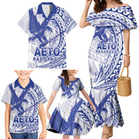 American Samoa Pago Pago Aeto Family Matching Mermaid Dress and Hawaiian Shirt Wingstyle Blue-White Color LT03 - Polynesian Pride
