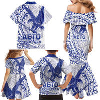 American Samoa Pago Pago Aeto Family Matching Mermaid Dress and Hawaiian Shirt Wingstyle Blue-White Color LT03 - Polynesian Pride