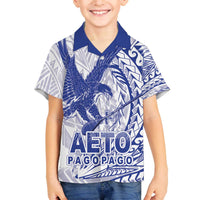 American Samoa Pago Pago Aeto Family Matching Off The Shoulder Long Sleeve Dress and Hawaiian Shirt Wingstyle Blue-White Color LT03 Son's Shirt White - Polynesian Pride