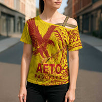 Samoa Pago Pago Aeto Cross Shoulder Shirt Wingstyle Red-Gold Color - Polynesian Pride
