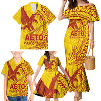 American Samoa Pago Pago Aeto Family Matching Mermaid Dress and Hawaiian Shirt Wingstyle Red-Gold Color LT03 - Polynesian Pride