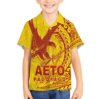 American Samoa Pago Pago Aeto Family Matching Off Shoulder Maxi Dress and Hawaiian Shirt Wingstyle Red-Gold Color LT03 Son's Shirt Yellow - Polynesian Pride