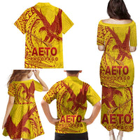American Samoa Pago Pago Aeto Family Matching Puletasi and Hawaiian Shirt Wingstyle Red-Gold Color LT03 - Polynesian Pride