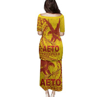 American Samoa Pago Pago Aeto Family Matching Puletasi and Hawaiian Shirt Wingstyle Red-Gold Color LT03 - Polynesian Pride