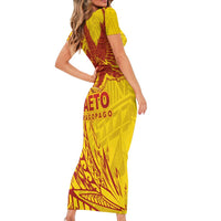 American Samoa Pago Pago Aeto Family Matching Short Sleeve Bodycon Dress and Hawaiian Shirt Wingstyle Red-Gold Color LT03 - Polynesian Pride