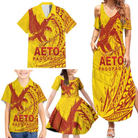 American Samoa Pago Pago Aeto Family Matching Summer Maxi Dress and Hawaiian Shirt Wingstyle Red-Gold Color LT03 - Polynesian Pride