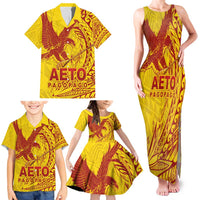 American Samoa Pago Pago Aeto Family Matching Tank Maxi Dress and Hawaiian Shirt Wingstyle Red-Gold Color LT03 - Polynesian Pride