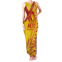 American Samoa Pago Pago Aeto Family Matching Tank Maxi Dress and Hawaiian Shirt Wingstyle Red-Gold Color LT03 Mom's Dress Yellow - Polynesian Pride