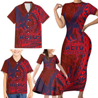 American Samoa Pago Pago Aeto Family Matching Short Sleeve Bodycon Dress and Hawaiian Shirt Wingstyle Red-Blue Color LT03 - Polynesian Pride
