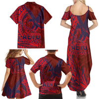 American Samoa Pago Pago Aeto Family Matching Summer Maxi Dress and Hawaiian Shirt Wingstyle Red-Blue Color LT03 - Polynesian Pride