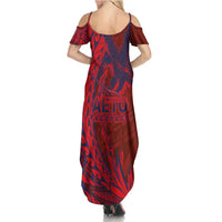 American Samoa Pago Pago Aeto Family Matching Summer Maxi Dress and Hawaiian Shirt Wingstyle Red-Blue Color LT03 - Polynesian Pride