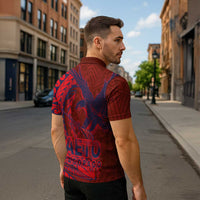 Samoa Pago Pago Aeto Zipper Polo Shirt Wingstyle Red-Blue Color - Polynesian Pride