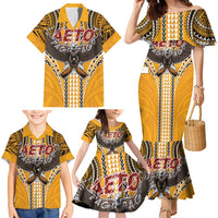 American Samoa Pago Pago Aeto Family Matching Mermaid Dress and Hawaiian Shirt Bald Eagle with Polynesian Art Tattoos LT03 - Polynesian Pride