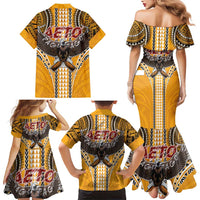 American Samoa Pago Pago Aeto Family Matching Mermaid Dress and Hawaiian Shirt Bald Eagle with Polynesian Art Tattoos LT03 - Polynesian Pride