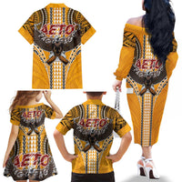 American Samoa Pago Pago Aeto Family Matching Off The Shoulder Long Sleeve Dress and Hawaiian Shirt Bald Eagle with Polynesian Art Tattoos LT03 - Polynesian Pride