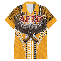 American Samoa Pago Pago Aeto Family Matching Off The Shoulder Long Sleeve Dress and Hawaiian Shirt Bald Eagle with Polynesian Art Tattoos LT03 Dad's Shirt - Short Sleeve Yellow - Polynesian Pride