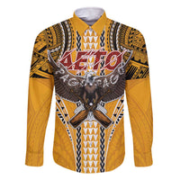 American Samoa Pago Pago Aeto Family Matching Off The Shoulder Long Sleeve Dress and Hawaiian Shirt Bald Eagle with Polynesian Art Tattoos LT03 Dad's Shirt - Long Sleeve Yellow - Polynesian Pride