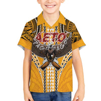 American Samoa Pago Pago Aeto Family Matching Off The Shoulder Long Sleeve Dress and Hawaiian Shirt Bald Eagle with Polynesian Art Tattoos LT03 Son's Shirt Yellow - Polynesian Pride