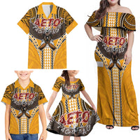 American Samoa Pago Pago Aeto Family Matching Off Shoulder Maxi Dress and Hawaiian Shirt Bald Eagle with Polynesian Art Tattoos LT03 - Polynesian Pride