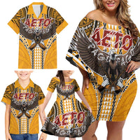 American Samoa Pago Pago Aeto Family Matching Off Shoulder Short Dress and Hawaiian Shirt Bald Eagle with Polynesian Art Tattoos LT03 - Polynesian Pride