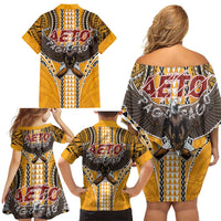 American Samoa Pago Pago Aeto Family Matching Off Shoulder Short Dress and Hawaiian Shirt Bald Eagle with Polynesian Art Tattoos LT03 - Polynesian Pride