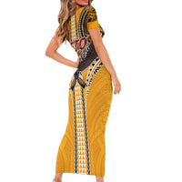 American Samoa Pago Pago Aeto Family Matching Short Sleeve Bodycon Dress and Hawaiian Shirt Bald Eagle with Polynesian Art Tattoos LT03 - Polynesian Pride