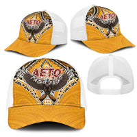 American Samoa Pago Pago Aeto Mesh Trucker Cap Bald Eagle with Polynesian Art Tattoos - Polynesian Pride