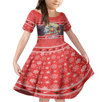 New Zealand Christmas Family Matching Mermaid Dress and Hawaiian Shirt Santa Catch The Wave Maori Pattern Retro Style LT03 Daughter's Dress Red - Polynesian Pride