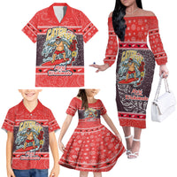 Custom New Zealand Christmas Family Matching Off Shoulder Long Sleeve Dress and Hawaiian Shirt Santa Catch The Wave Maori Pattern Retro Style LT03 - Polynesian Pride