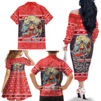 Custom New Zealand Christmas Family Matching Off Shoulder Long Sleeve Dress and Hawaiian Shirt Santa Catch The Wave Maori Pattern Retro Style LT03 - Polynesian Pride