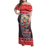 Custom New Zealand Christmas Family Matching Off Shoulder Maxi Dress and Hawaiian Shirt Santa Catch The Wave Maori Pattern Retro Style LT03 Mom's Dress Red - Polynesian Pride