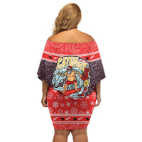 Custom New Zealand Christmas Family Matching Off Shoulder Short Dress and Hawaiian Shirt Santa Catch The Wave Maori Pattern Retro Style LT03 - Polynesian Pride