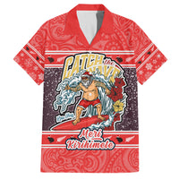 Custom New Zealand Christmas Family Matching Tank Maxi Dress and Hawaiian Shirt Santa Catch The Wave Maori Pattern Retro Style LT03 Dad's Shirt - Short Sleeve Red - Polynesian Pride