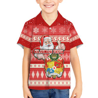 Tonga Christmas Family Matching Off Shoulder Long Sleeve Dress and Hawaiian Shirt The Santa Coat of Arms with Ngatu and Snow Pattern LT03 Son's Shirt Red - Polynesian Pride