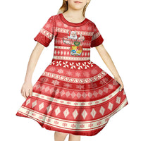 Tonga Christmas Kid Short Sleeve Dress The Santa Coat of Arms with Ngatu and Snow Pattern LT03 - Polynesian Pride