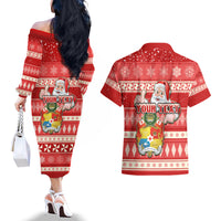 Custom Tonga Christmas Couples Matching Off The Shoulder Long Sleeve Dress and Hawaiian Shirt The Santa Coat of Arms with Ngatu and Snow Pattern LT03 - Polynesian Pride