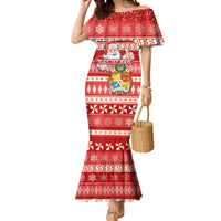 Custom Tonga Christmas Mermaid Dress The Santa Coat of Arms with Ngatu and Snow Pattern LT03 Women Red - Polynesian Pride