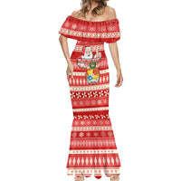 Custom Tonga Christmas Mermaid Dress The Santa Coat of Arms with Ngatu and Snow Pattern LT03 - Polynesian Pride