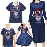 Custom Rugby Toa Samoa Family Matching Long Sleeve Bodycon Dress and Hawaiian Shirt Champions Six Eight Five LT03 - Polynesian Pride