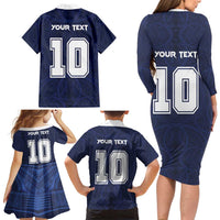 Custom Rugby Toa Samoa Family Matching Long Sleeve Bodycon Dress and Hawaiian Shirt Champions Six Eight Five LT03 - Polynesian Pride