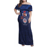 Custom Rugby Toa Samoa Family Matching Off Shoulder Maxi Dress and Hawaiian Shirt Champions Six Eight Five LT03 Mom's Dress Blue - Polynesian Pride