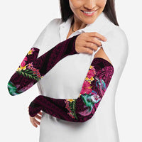 Hawaiian Plumeria and Hibiscus with Turtles Arm Sleeves Polynesian Art Red Color - Polynesian Pride